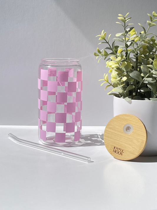 Checkered purple glass can 16 oz